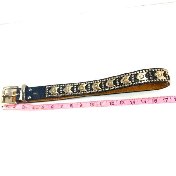 Studded Black Leather Belt with Silver Buckle Moto Bikercore Grunge S/M........ - Picture 9 of 15